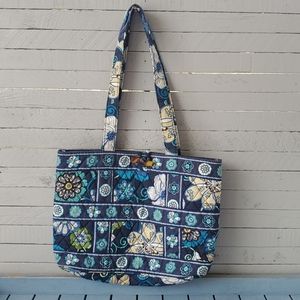 VERA BRADLEY Mod Floral Print Medium Tote Bag Tortoiseshell Toggle Closure EUC